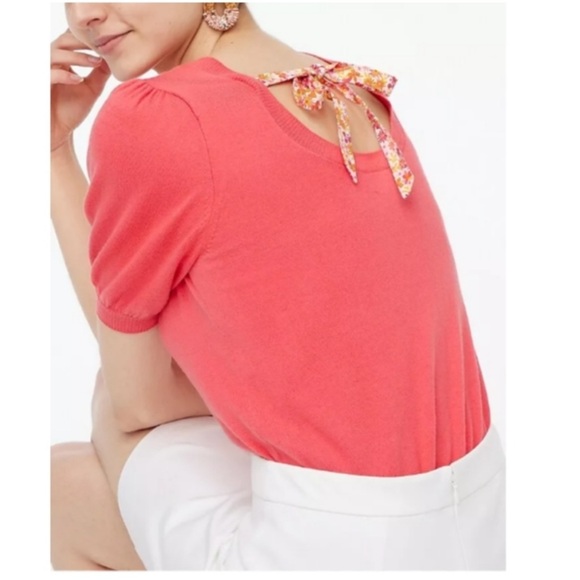 NWOT J Crew Short Sleeve Floral Tie Back Sweater Blouse Puff Sleeve Pink XS - Picture 1 of 9